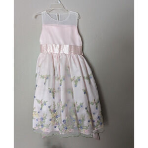 Cinderella Pink Ribbon Floral Embroidered Girls Formal Dress size 5
